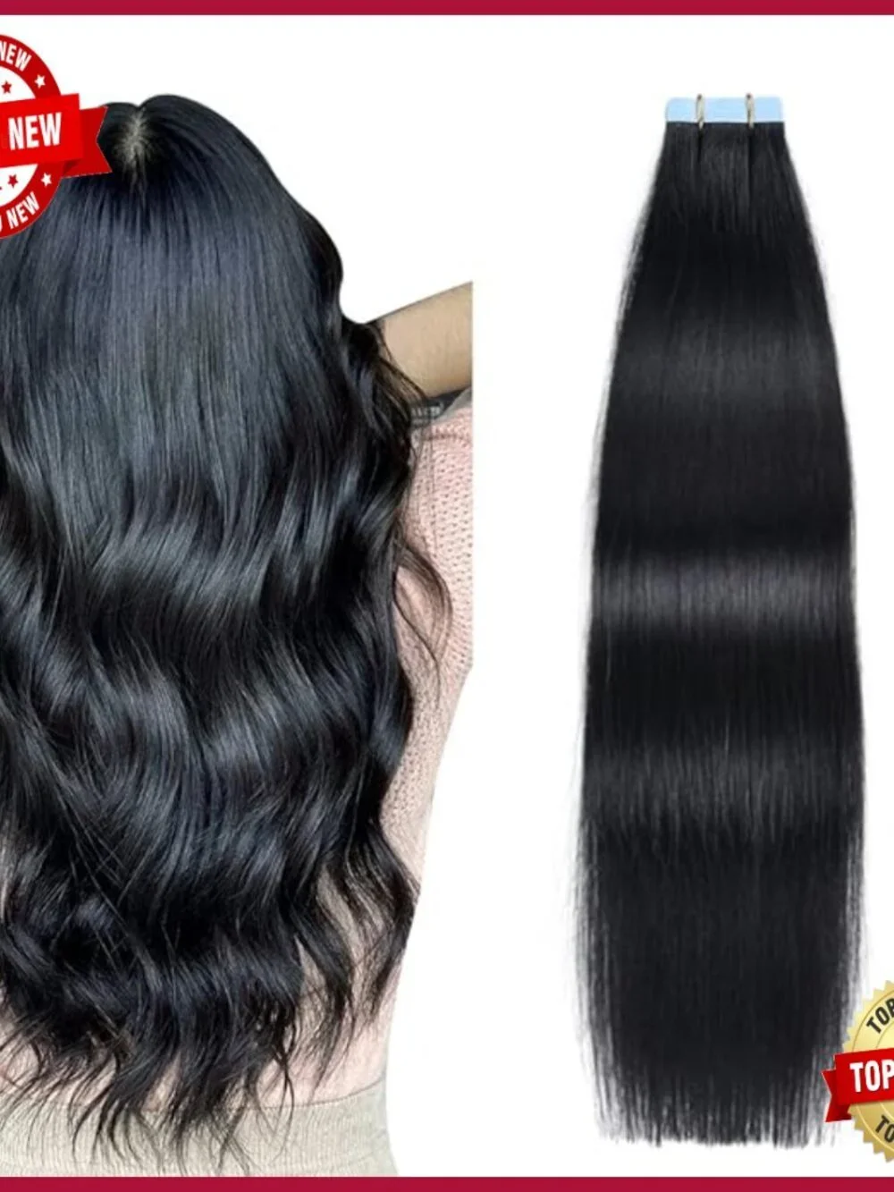 Human Hair Tape-In Extensions 20 Pack Straight 24 Inch Salon Quality